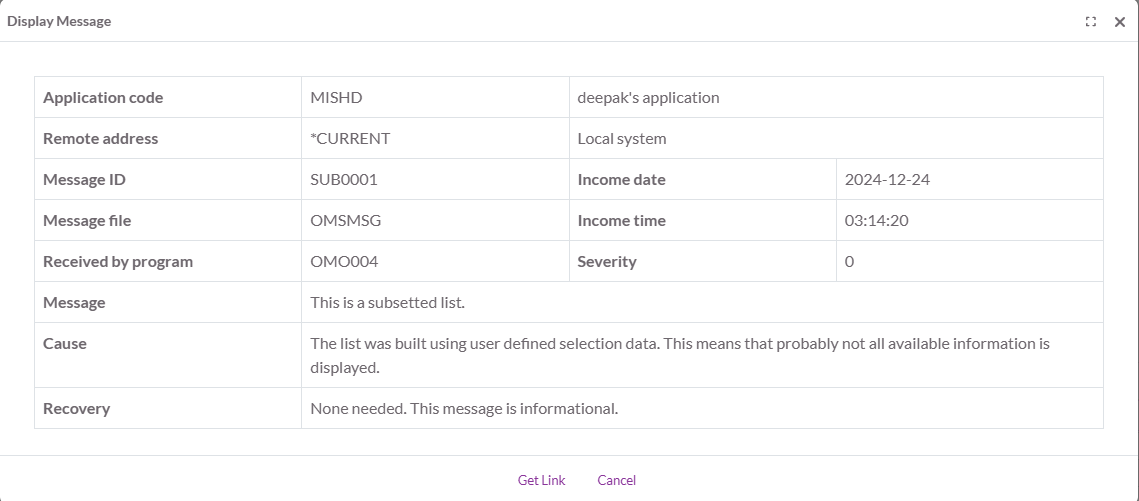 octo log history display message