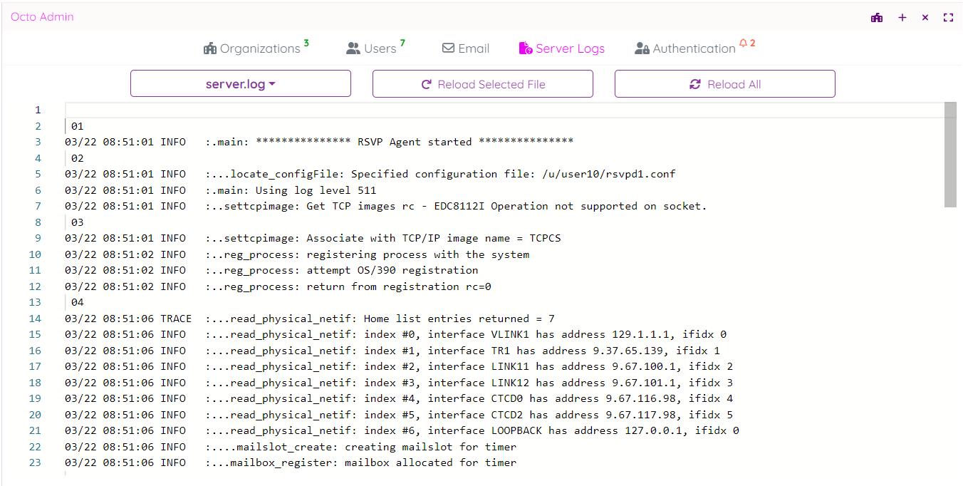 Octo admin server logs admin.png