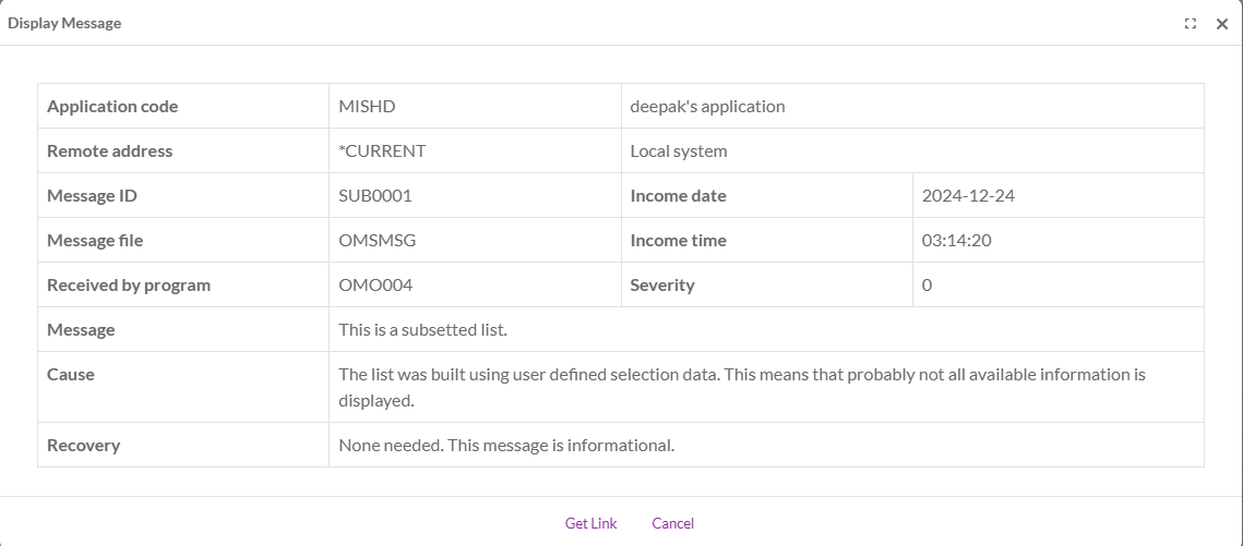 Octo log history log detail display message.png