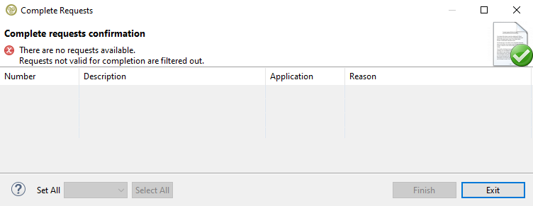 EWM Complete Request wizard no valid requests.png